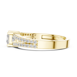 Anillo de compromiso con diamante talla princesa y banda dividida en oro amarillo de 18K con doble banda pavé, anillo nupcial - Product Image 2