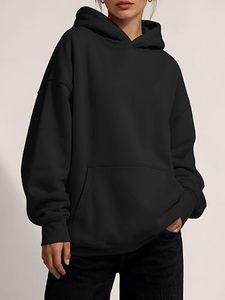 Sudadera con Capucha Extra Grande para Mujer, Color Negro, con Bolsillo, Forro Polar, Estilo Casual para Otoño - Product Image 2