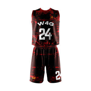 Ensemble de maillots et shorts de basket-ball personnalisés avec logo et nom d'équipe, imprimé sur mesure, 100% polyester, respirant et anti-transpiration - Product Image 2