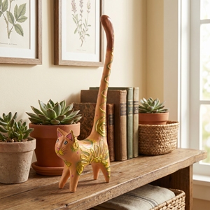 Statue artisanale en bois d'albizia, queue de chat levée, taille moyenne, pêche, figurine animale, artisanat de Bali, décoration intérieure, sculpture en bois - Product Image 4