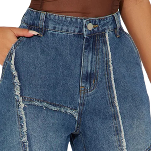 Pantalon large en jean bleu pour femme, taille haute, délavé, effet usé, coupe ample, décontracté, style streetwear, longueur genou, vintage, respirant - Product Image 3