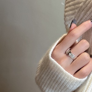Anillo de Compromiso de Plata de Ley S925 Estilo Coreano con Textura de Estrella de Seis Puntas, Diseño Simple - Product Image 2