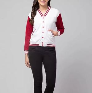 Chaqueta Universitaria Blanca y Roja Unisex, Estilo Preppy, Tejida en Poliéster, Cierre de Botones, Corte Regular, para Otoño - Product Image 3