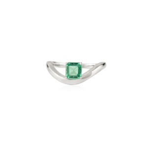 Anillo de esmeralda zambiana de corte cuadrado con curva ondulada, precio de fábrica al por mayor, joyería minimalista unisex para uso diario, oro blanco real de 14K - Product Image 1