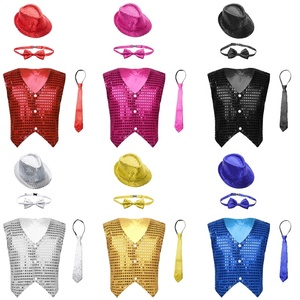 Chaleco de Baile para Niños y Niñas de 7 a 14 Años con Sombrero y Corbata de Moño para Actuaciones de Jazz, Baile de Salón, Fiestas - Product Image 1
