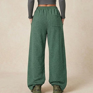 High Quality <b>Women's</b> Green Fleece <b>Harem</b> <b>Pants</b> Mid Waist Elastic Loose Fit Full Length Casual Solid Color With Pockets Right Leg - Product Image 5