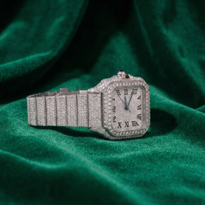 Reloj Cuadrado Automático de Lujo con Moissanita y Diamantes, Esfera Romana, Acero Inoxidable, Zafiro, Resistente al Agua - Product Image 3