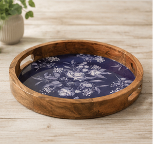 Bandeja de Servir de Madera con Decoración Floral Esmaltada, Plato Decorativo Personalizable para Cocina, Exhibición de Postres, 2 Piezas, Ligero, para Mesa de Comedor - Product Image 1