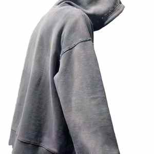 Sweat à capuche unisexe brodé pour l'automne, avec logo personnalisé, effet délavé soleil, fermeture éclair, en molleton bouclette, style streetwear, coupe oversize, délavé à l'acide et orné de strass - Product Image 4