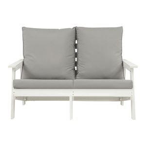 Divanetto da giardino HIPS con finitura effetto legno, divano imbottito bianco/grigio - Product Image 3
