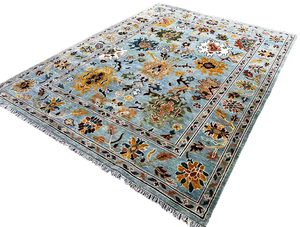 Compre Alfombras Oushak de Lana Anudadas a Mano de Alta Calidad |   Alfombra Oriental Hecha a Mano con Diseño Floral Turco en Gris Pastel, Calidad de Exportación - Product Image 4