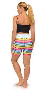 Shorts de sport rayés taille haute pour femme, respirants, en Spandex et Polyester tricoté, vêtements de sport, taille élastique, coupe ajustée - Product Image 4