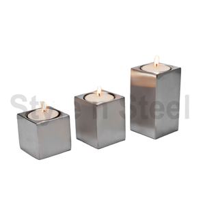 Portavelas de metal para decoración del hogar Juego de soporte de vela cuadrado de acero inoxidable de 3 piezas Soporte de luz T de lujo - Product Image 1