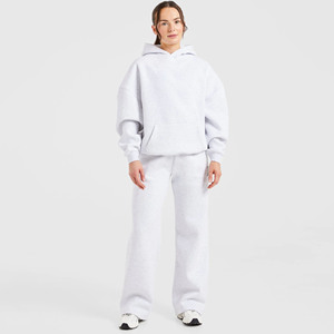 Conjunto Deportivo de 2 Piezas para Mujer, Sudadera con Capucha Oversize Gris Jaspeado y Pantalones Jogger, Diseño Personalizado con Logotipo OEM, Ropa Deportiva Transpirable - Product Image 1