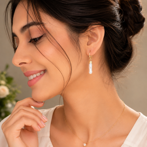 Perle d'eau douce naturelle blanche 32-33 mm, fil d'oreille en argent sterling 925, forme allongée en goutte, plaqué or 18 carats - Product Image 5