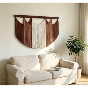 High Standard Macrame Wall <b>Hanging</b> Natural Beige <b>White</b> Fringe Decor Living Room Art Piece Single-Piece Package - Product Image 4