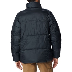 Veste matelassée bleu marine pour homme avec capuche, col montant, fermeture éclair, coupe-vent, vêtement d'hiver décontracté, coupe régulière, matière polyester - Product Image 3