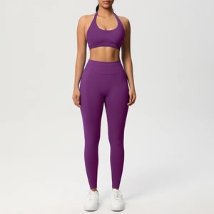 Conjunto de Yoga Sexy de 2 Piezas, Transpirable y Ligero, para Gimnasio y Fitness, con Cintura Alta, Bra y Leggings para Mujer - Product Image 4