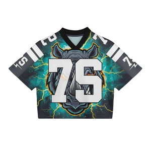 Camiseta de fútbol por sublimación de gran tamaño de alta calidad, cuello en V, manga corta, estampado de Lobo y relámpago, OEM uniforme de equipo, 100% poliéster - Product Image 1