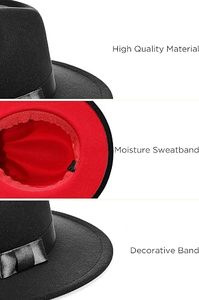 Sombrero Fedora de Fieltro de Lana Negro con Cinta Ajustable, Ala Ancha, Estilo Clásico Unisex para Fiestas, Viajes y Actividades al Aire Libre - Product Image 4