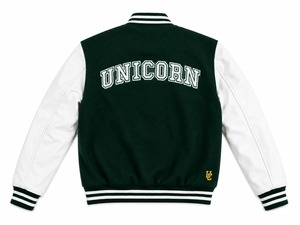 <b>Unicorn</b> Legends University Varsity Jacket Men Green White Embroidered Letter Logo Preppy Style Outerwear - Product Image 2