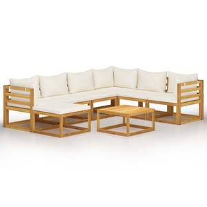 Juego de Muebles de Jardín de 8 Piezas en Madera de Acacia Sólida Color Crema y Tela - Product Image 2
