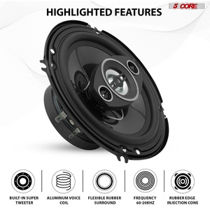 Par de Altavoces Coaxiales de 2 Vías para Puerta de Coche, 5 Núcleos, 6 Pulgadas, 500 W, 4 Ohmios, con Super Tweeter - Product Image 5