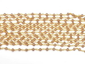 Chaîne de chapelet Smoky Hydro Rondelle plaquée or, fil enroulé, perles facettées de 3 mm pour la fabrication de bijoux - Product Image 3