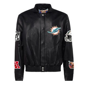 เสื้อแจ็คเก็ตหนังแท้สีดำของทีมไมอามี ดอลฟินส์ - Product Image 1