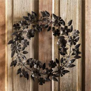 Rustic Metal Oak Leaf Wreath Handmade Iron Foliage Garland Verde Brass Front Door <b>Sign</b> Cottagecore Wall Decor - Product Image 5