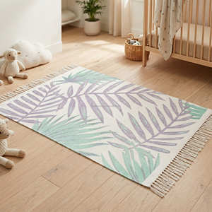 Tapis en coton imprimé feuilles tropicales 3' x 5' pour chambre d'enfant et décoration bohème - Product Image 3