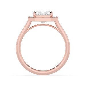 Anillo de compromiso Art Deco con esmeralda y diamantes de laboratorio talla baguette, oro rosa de 10K, 4.44 quilates, joyería fina contemporánea de lujo - Product Image 2
