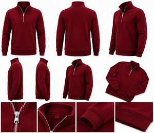 WARPRO INDUSTRY Men's Burgundy <b>Quarter</b> <b>Zip</b> Knit <b>Sweater</b> Regular Fit Stand Collar Long Sleeve Solid Color Winter Wear Back Front - Product Image 5