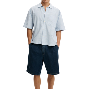 Shorts en jean décontractés d'été pour hommes, personnalisables, respirants, tissés, taille mi-haute, jambe large, en coton - Product Image 4