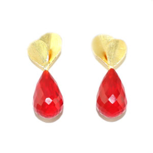 Pendientes de gota de diseño clásico con piedra de ónix roja, chapados en oro de 22 quilates, con cuarzo hidrotermal y metal de latón, para mujeres y niñas, venta al por mayor. - Product Image 1