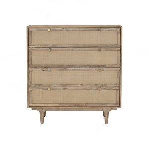 Cómoda Alta de Madera y Ratán Contemporánea, Mueble de Almacenamiento para Dormitorio, Mueble para el Hogar - Product Image 3