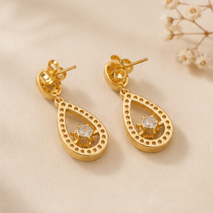 Luxury 14K Yellow Gold Teardrop <b>Earrings</b> With Crystal Rhinestones Pave Setting For Women Wedding <b>Fine</b> Jewelry - Product Image 2