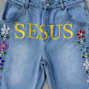 Jeans vintage coupe bootcut personnalisés - Tissu denim à séchage rapide, taille mi-haute, coupe régulière, saison hiver - Product Image 1