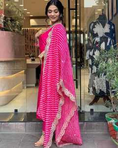 Ensemble Kurti rose droit pour femme avec pantalon et dupatta en viscose Chanderi imprimé numérique de qualité supérieure - Product Image 2