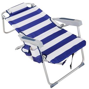 Sedia da Spiaggia Blu a Righe con Capacità 100kg, 63*70*99cm, in Tessuto Oxford Rinforzato, Tubo in Alluminio Argento-Bianco, Portata 100kg - Product Image 3