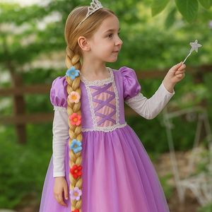 Parrucca da Principessa Rapunzel per Bambine, Decorazioni Floreali Tie-Dye, Trecce Bionde per Costume di Halloween per Giovani Principesse - Product Image 2