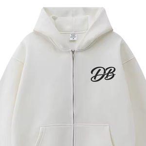 Sweat-shirt à capuche blanc épais à fermeture éclair intégrale en molleton de coton premium, imprimé personnalisé, coupe oversize, unisexe, style streetwear - Product Image 3