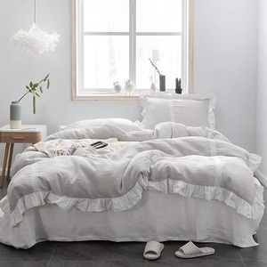 Juego de Edredón de Lino Blanco con Volantes y Borde de Encaje, Fundas de Almohada, Ropa de Cama de Estilo Europeo para el Hogar y el Dormitorio - Product Image 1