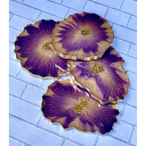 White And Gold Flake Resin Geode <b>Coasters</b> Set Of 4 Irregular <b>Agate</b> Style Heat-Resistant Epoxy <b>Coaster</b> For Luxury Coffee Table - Product Image 2