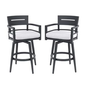 Chaises de bar pivotantes d'extérieur modernes en 2 parties, structure en aluminium noir anthracite, pivotantes à 360°, dossier ergonomique, accoudoirs - Product Image 2