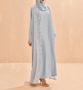 Nouvelle Collection 2026 : Abaya Modeste pour Femme Musulmane, Robe de Mariage Longue Unie à Col en V et Manches Longues en Polyester - Product Image 6