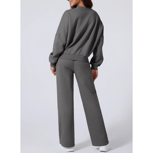 Premium Quality 100%Cotton Style Color Women's <b>Tracksuits</b> Grey Solid Color <b>Plain</b> Oversized Zipper Two Piece <b>Tracksuit</b> for Ladies - Product Image 2