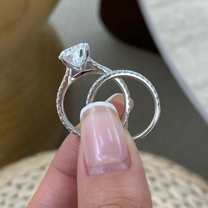 Pear Cut Lab Grown <b>Diamond</b> Bridal <b>Ring</b> Set with Pave Wedding Band in 14K Solid White Gold <b>Ring</b> Set Anniversary Gift For Women - Product Image 3