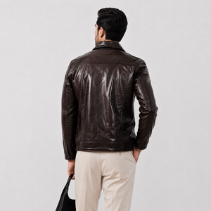 Men Genuine Leather Winter Streetwear <b>Jacket</b> <b>Zip</b>-<b>Up</b> Stand Collar Outerwear Waterproof Windproof Breathable OEM ODM Custom 300g - Product Image 1