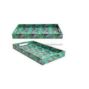 Plateau de service rectangulaire moderne en bois imprimé coloré au design incroyable, haute qualité, emballage multi-pièces, idéal pour les restaurants en Inde - Product Image 3